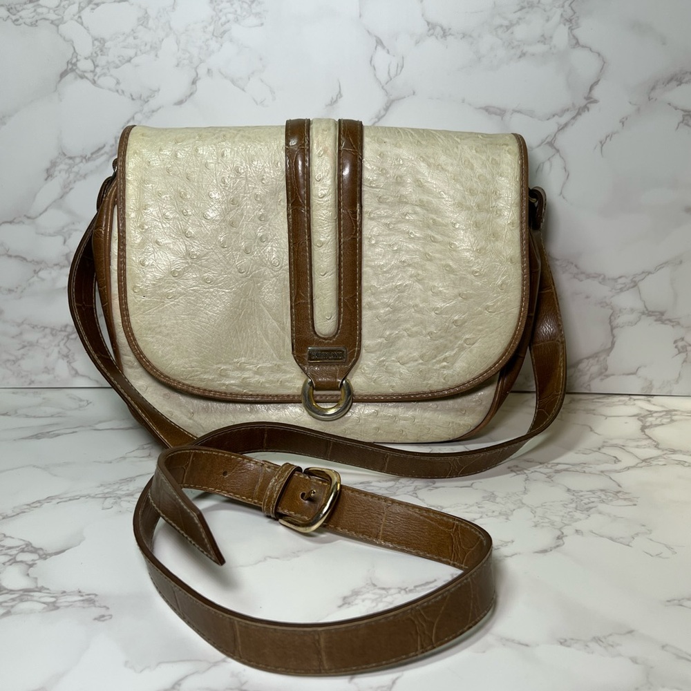 Elegant Carryland Cream and Brown Leather Shoulder Bag